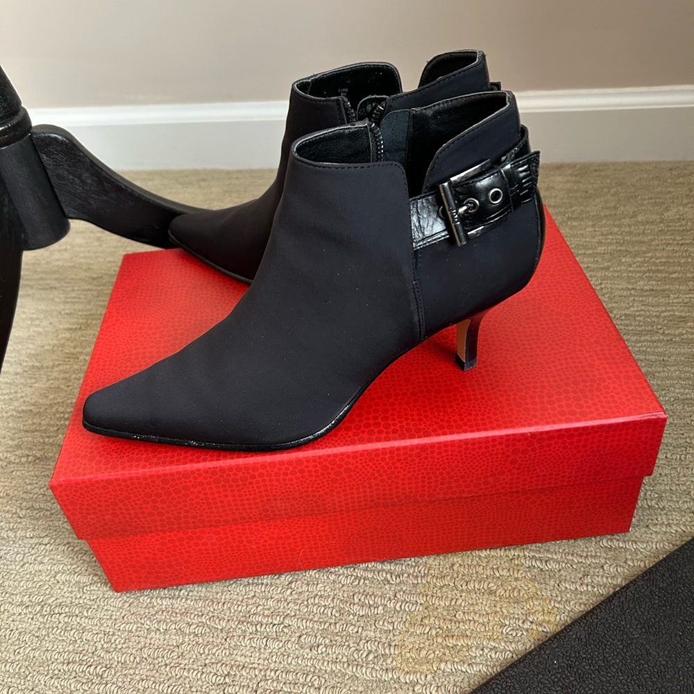 Donald J. Pliner Black Ankle Boots with Buckle Accent